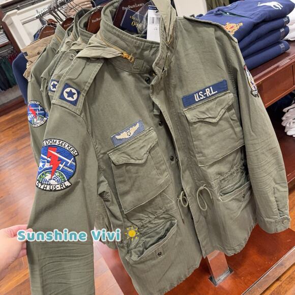 NWT Polo Ralph Lauren Men Iconic Field Jacket Hoodie Cotton Patches Olive large - Picture 4 of 9